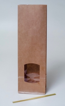 Pastry bag with window, brown, 280 x 90 x 50 mm at sweetART